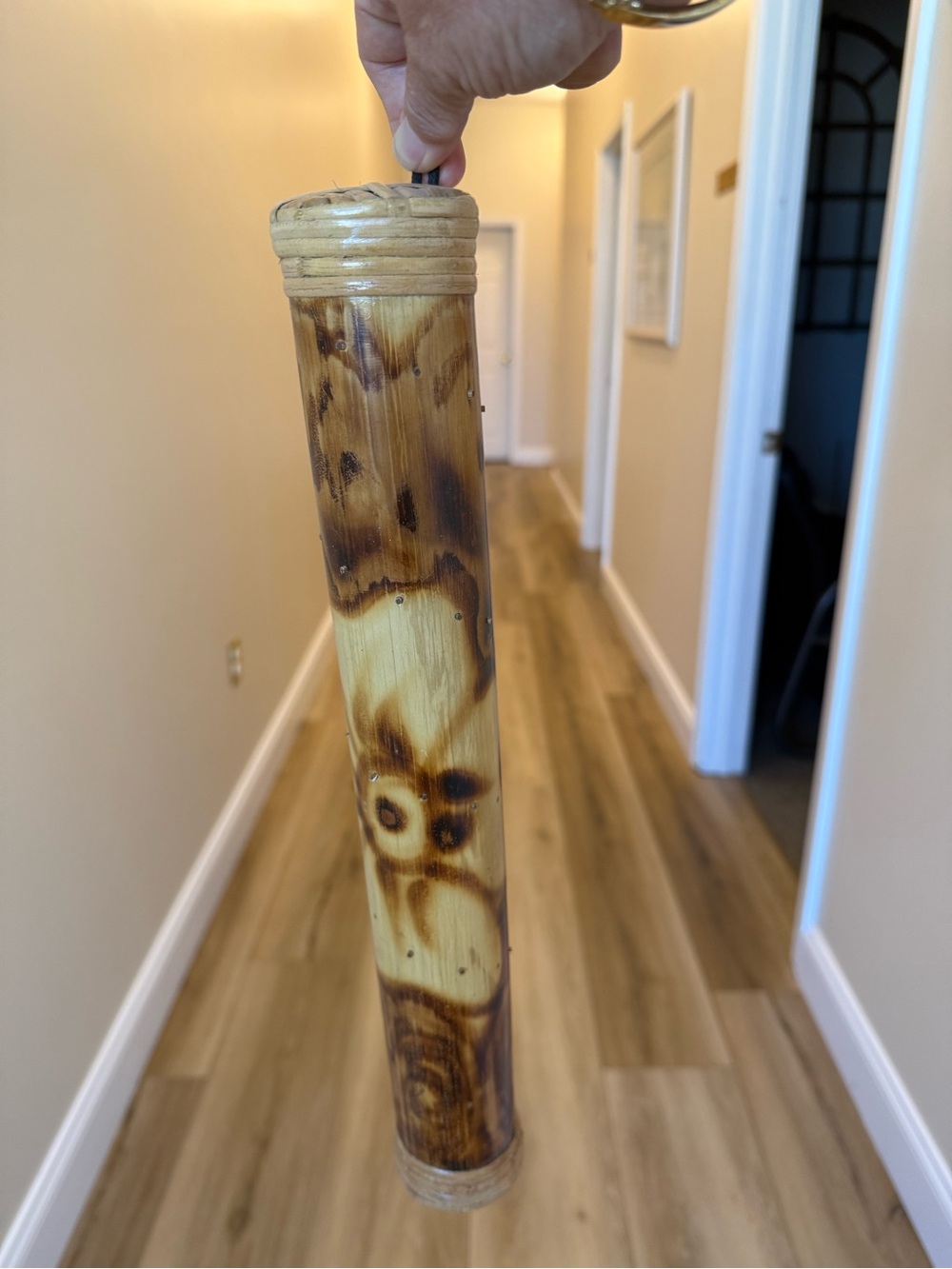 Handmade Burned Bamboo Rain Stick Wall Hanging